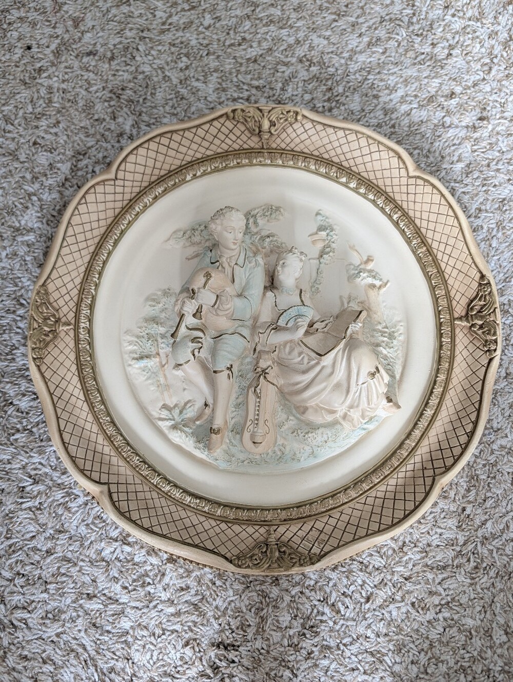 Large Victorian-style Antique Ceramic wall plaque by Alexander Backer Co.